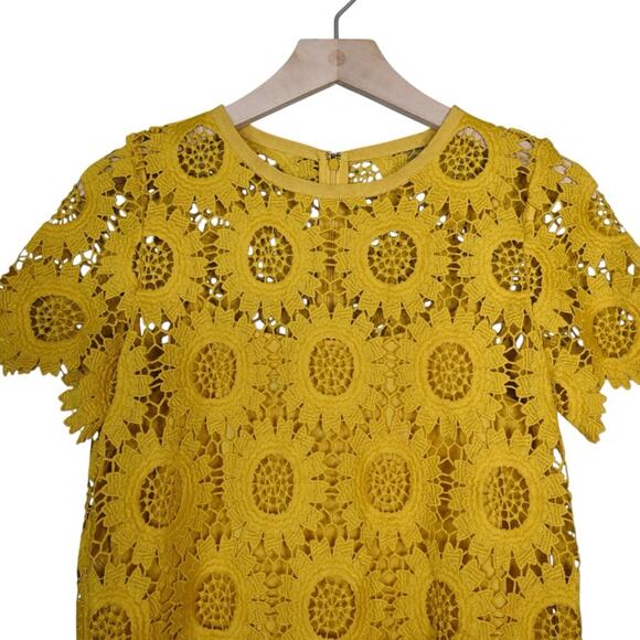 LOFT Womens 2 Yellow Sunflower Lined Lace Mini Dress - Picture 3 of 8